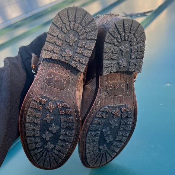 Boc light tan faux suede double buckle ankle booties with zipper on the back - Picture 3 of 11